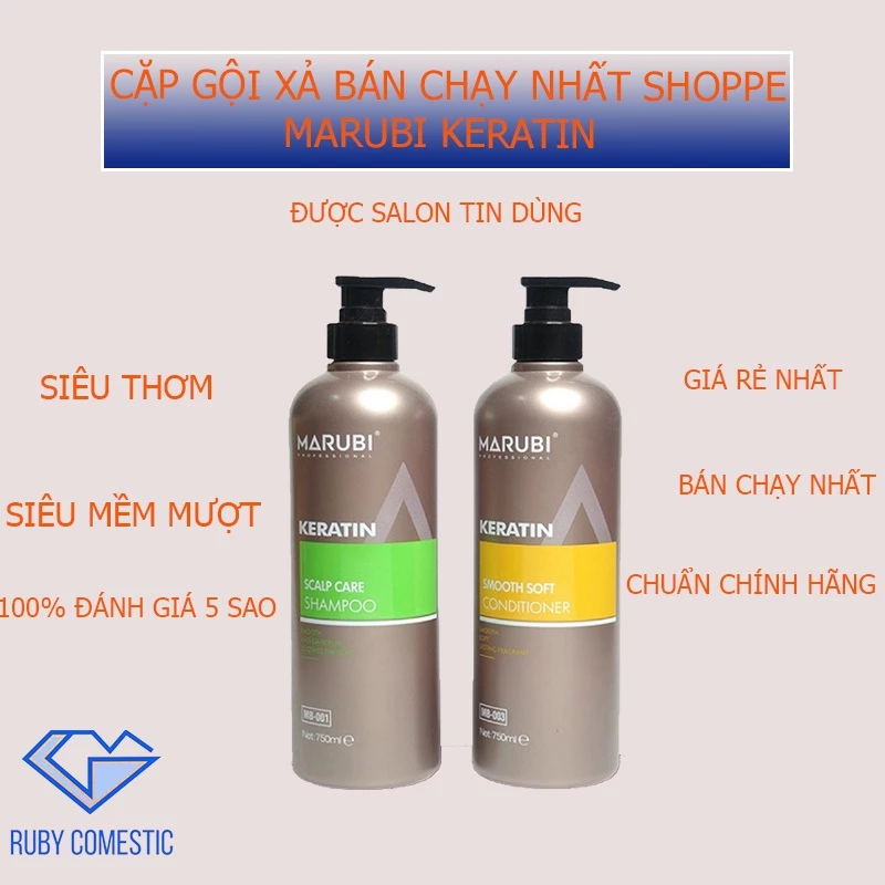 Dầu gội dầu xả KERATIN MARUBI 750ml,cặp gội xả Marubi phục hồi,dầu gội cặp giảm rụng tóc chính hãng
