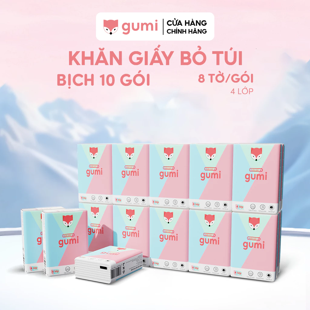 Khăn giấy bỏ túi Gumi 4 lớp 10 gói mềm dai và an toàn