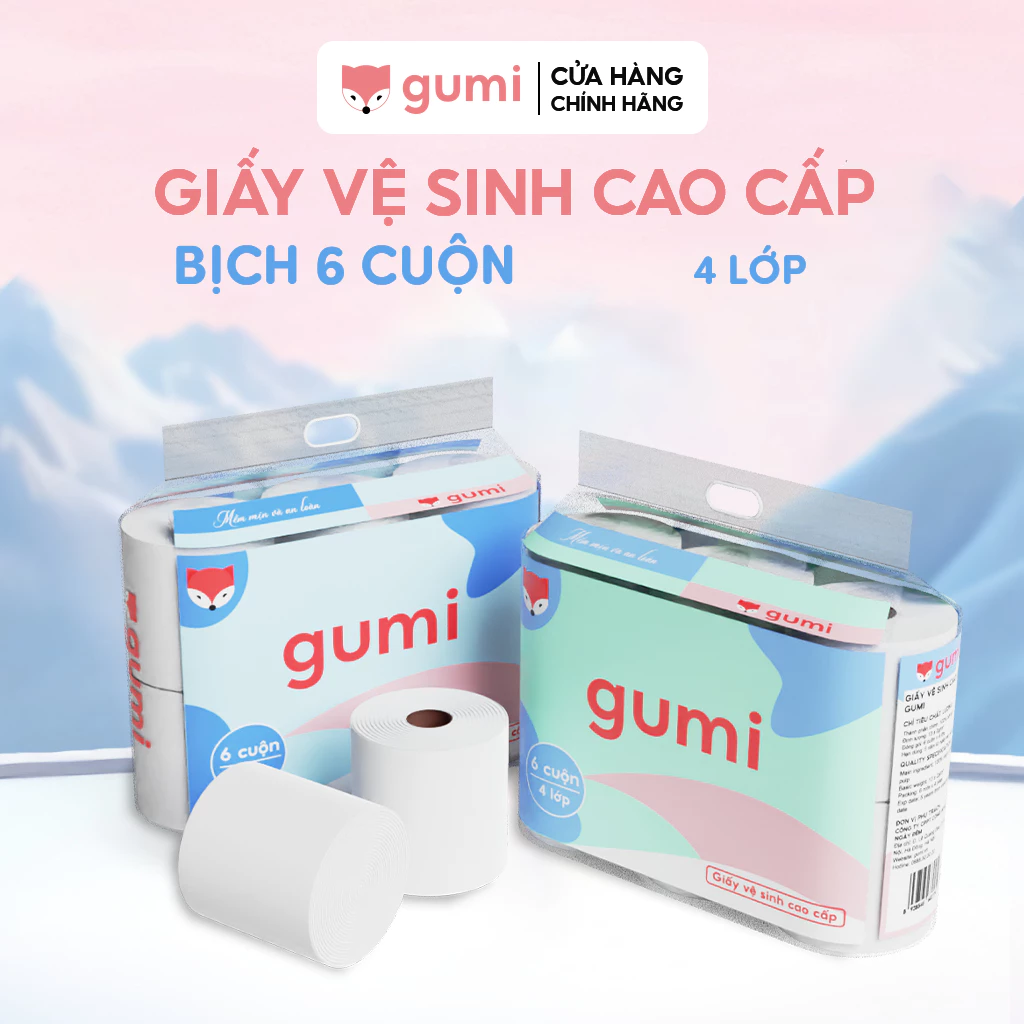 Giấy vệ sinh cuộn bịch 6 cuộn 4 lớp - giấy vệ sinh Gumi cao cấp dày dặn mềm mịn