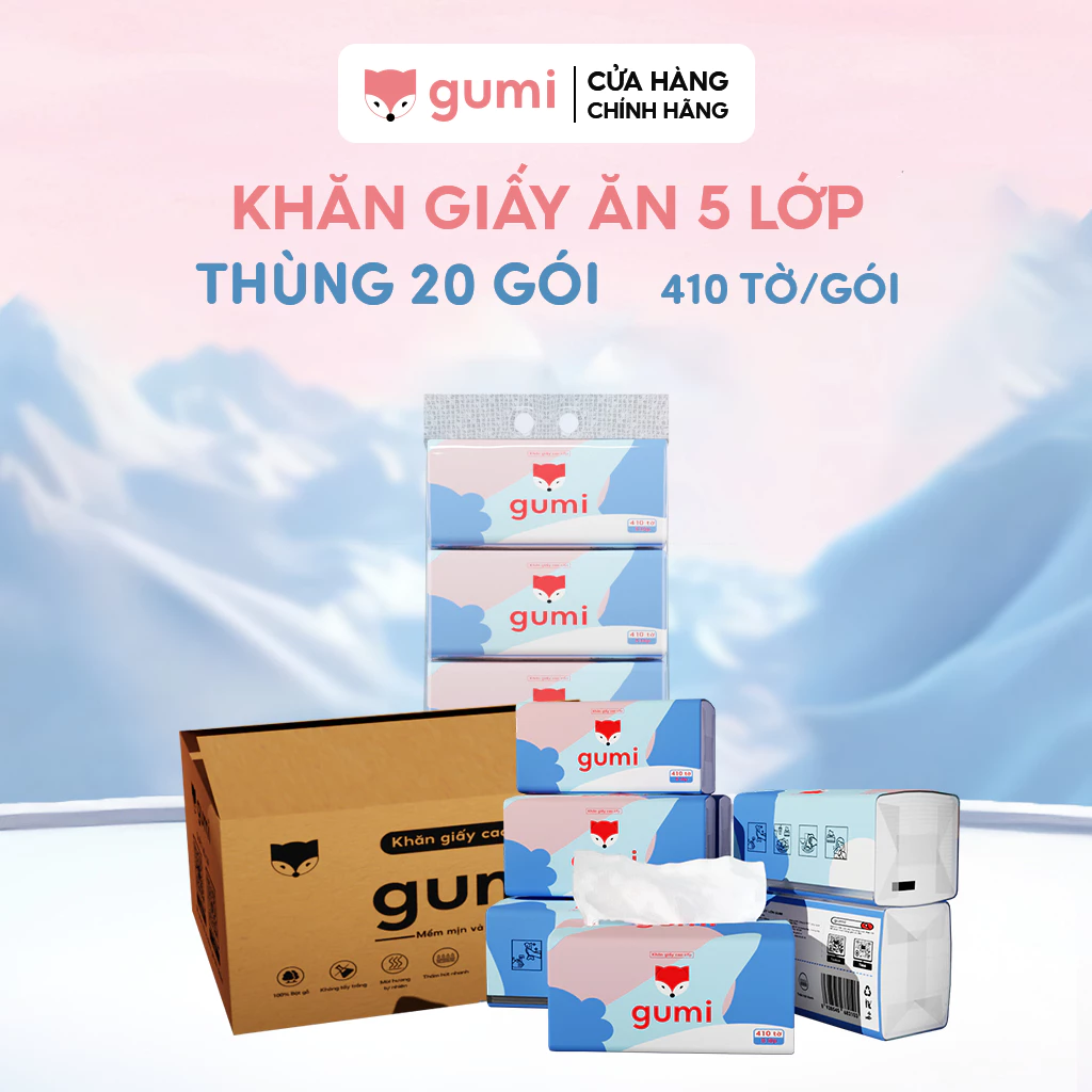 Thùng giấy ăn 20 Gumi 5 lớp dày dặn mềm mịn phù hợp với cả da nhạy cảm
