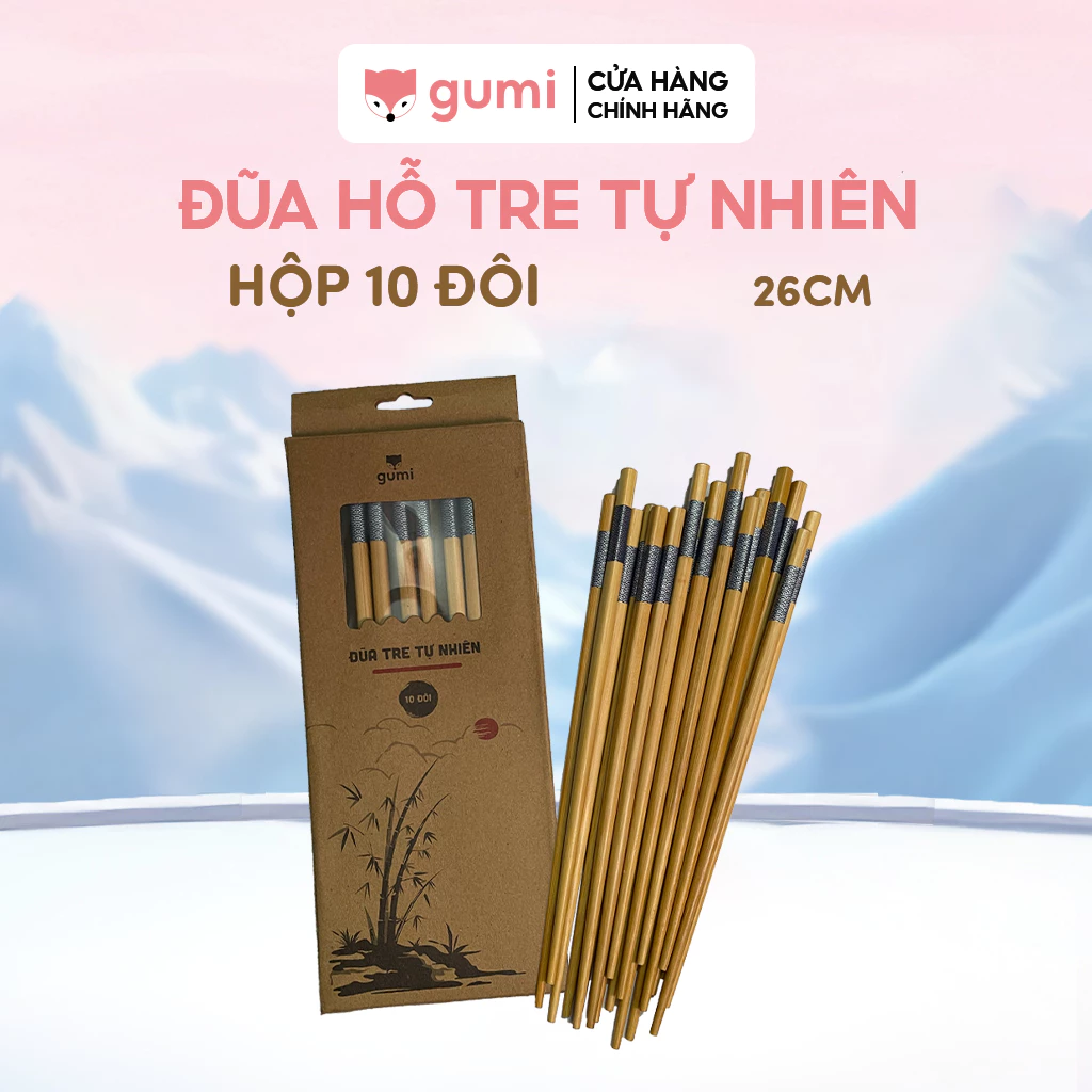 Hộp 10 đôi đũa gỗ tre tự nhiên viền xanh GUMI không sơn bóng, không hoá chất