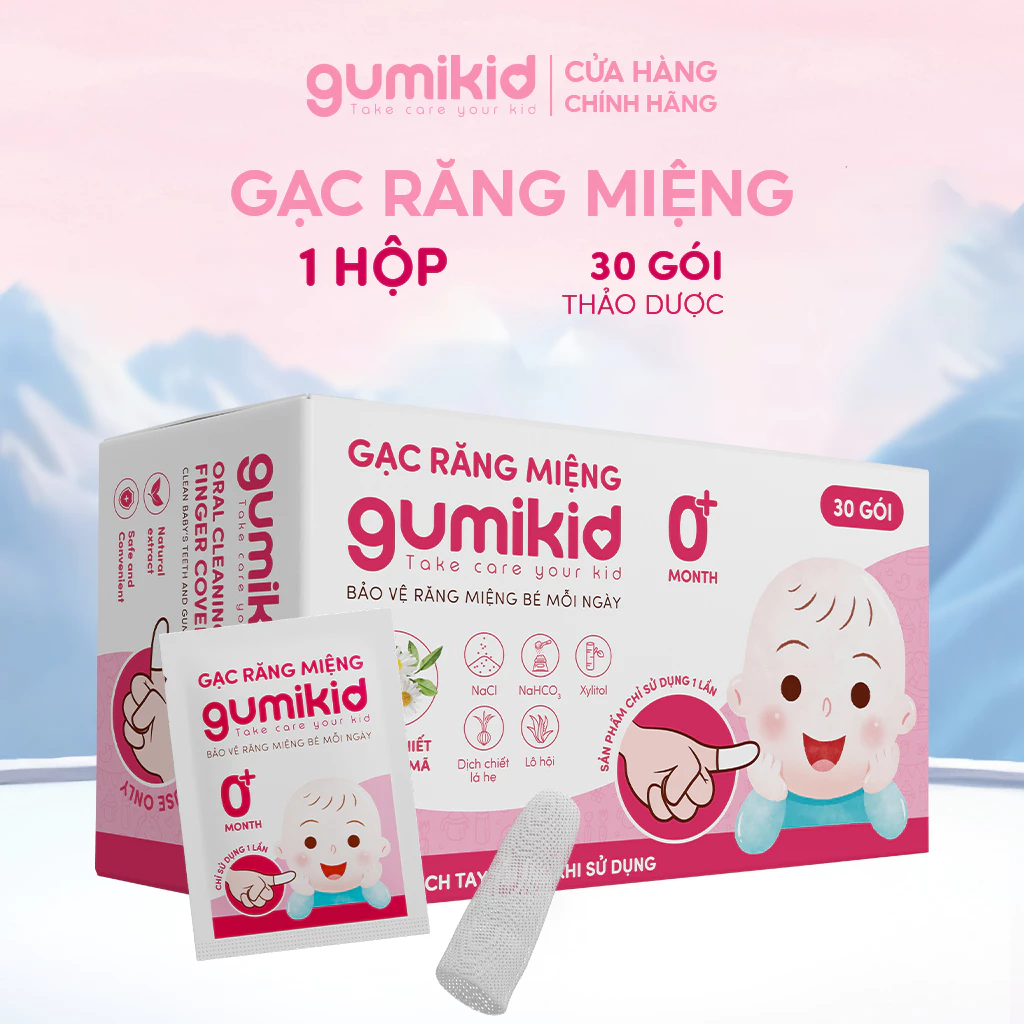 Gạc Rơ Lưỡi Gumi Tiêu Chuẩn 5SAO, Làm Sạch Răng, Lưỡi, Nướu và Khoang Miệng Cho Bé - 30 Gói/Hộp
