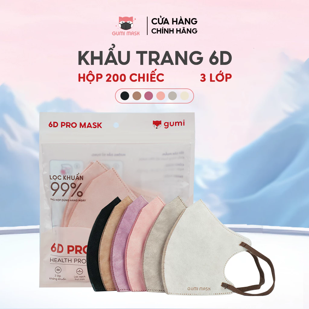 Combo 200 Khẩu trang 6D Promask kháng khuẩn , kháng bụi mịn, kháng giọt bắn