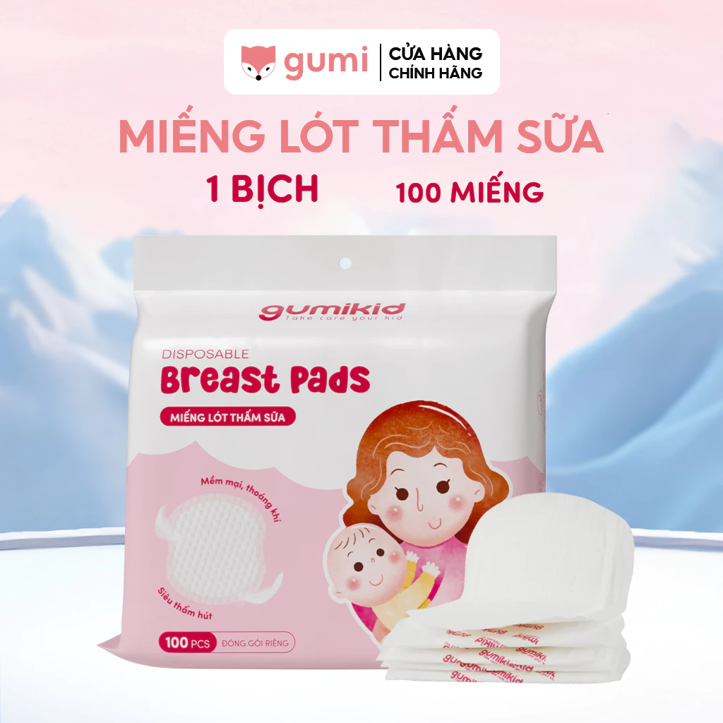Miếng Lót Thấm Sữa Gumikid siêu thấm hút chống tràn hiệu quả mềm mại thoáng khí gói 100 chiếc