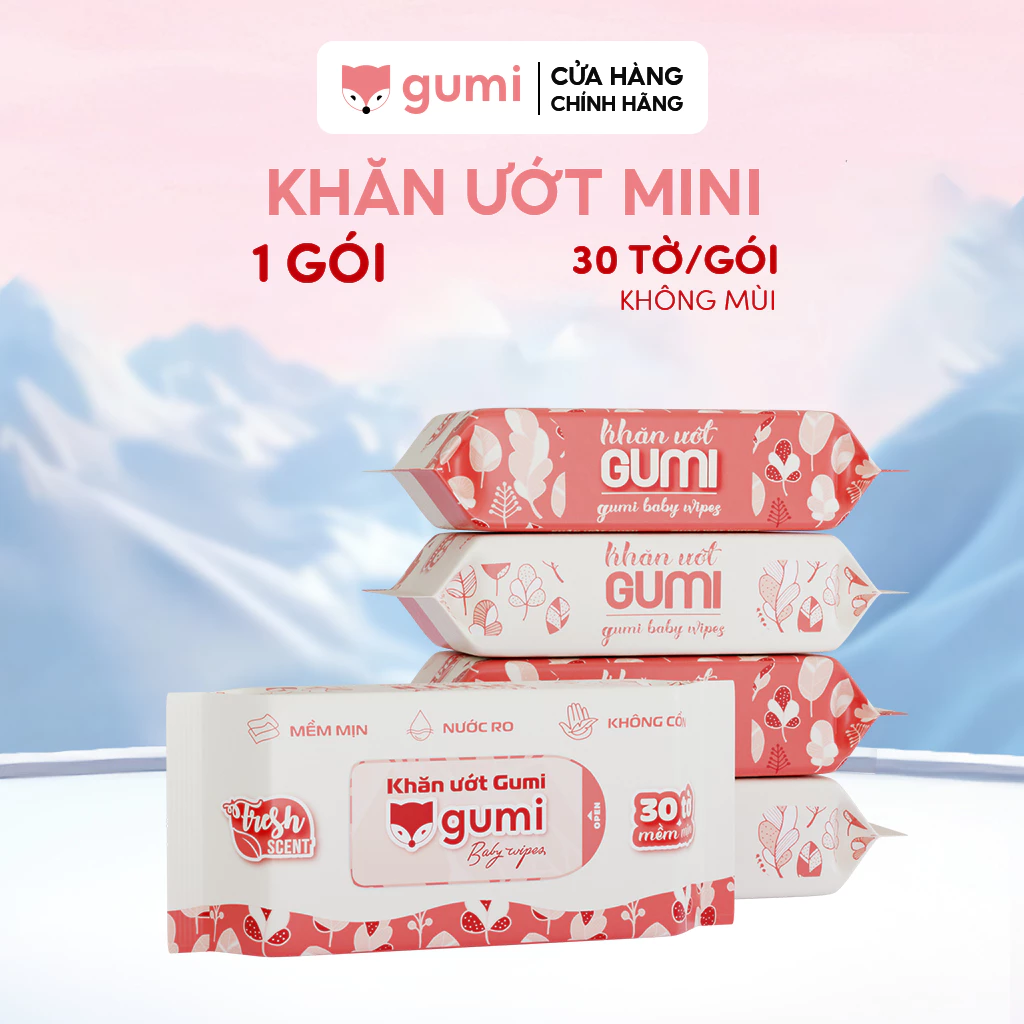 1 Gói khăn ướt 30 tờ Gumi không cồn không parabens cao cấp dành cho em bé