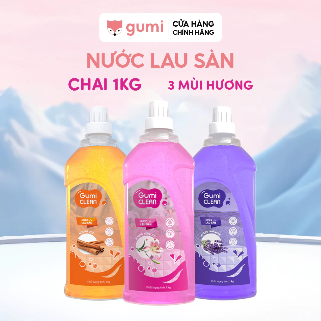 Nước Lau Sàn GUMI CLEAN Hương Hoa Lily, Hương Quế,Hương Hoa lavender Chai 1L Sạch Bong Lưu Hương Lâu