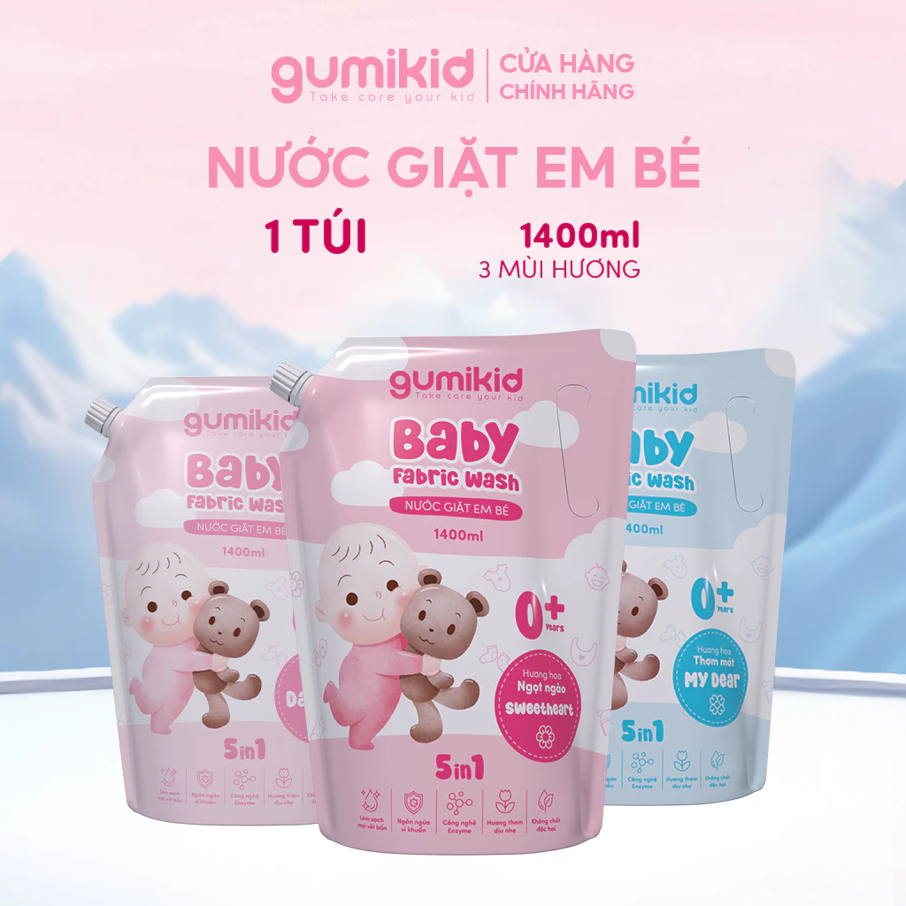 Túi Nước giặt Gumikid Italy túi 1400ml cho bé - Nước giặt cho bé tự nhiên an toàn cho da