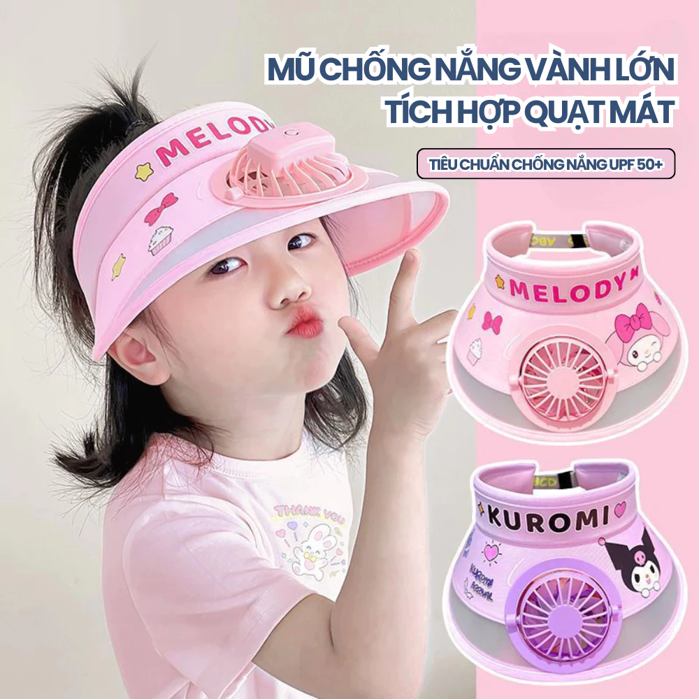 Mũ chống nắng cho bé [ Hàng Đẹp Loại 1 ] kèm quạt chống tia UV, mũ chống nắng vành rộng quạt mini tích điện dùng được 3H