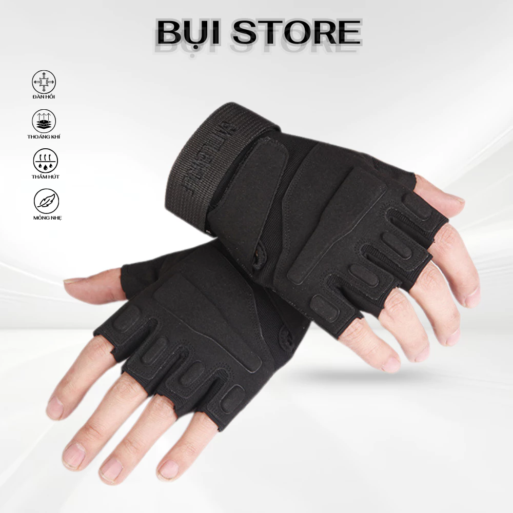 Găng Tay Xe Máy, Găng Tay Cụt Ngón Black Cao Cấp