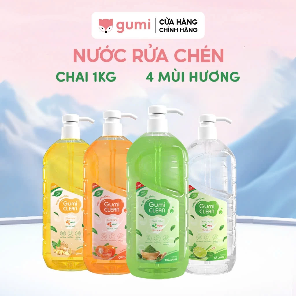 Nước rửa chén bát Gumi Clean dung tích 1L / 800ml làm sạch vượt trội, an toàn bảo vệ da tay