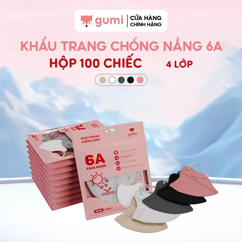 [100 CHIẾC] Khẩu trang chống nắng 6A Gumi Mask 4 lớp kháng khuẩn kiểu dáng thời trang