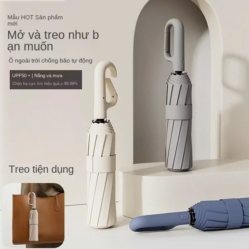 Ô Bấm Tự Động Có Móc Khoá. Tay Cầm Thiết Kế Đóng Mở Tự Động Chống Tia UV , Ô 24 Nan Cứng Cáp - HieuAnh.Shop