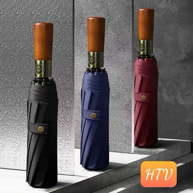 Ô bấm tự động cao cấp tay cầm gỗ 20 nan. Dù chống bão chống tia UV (sile)
