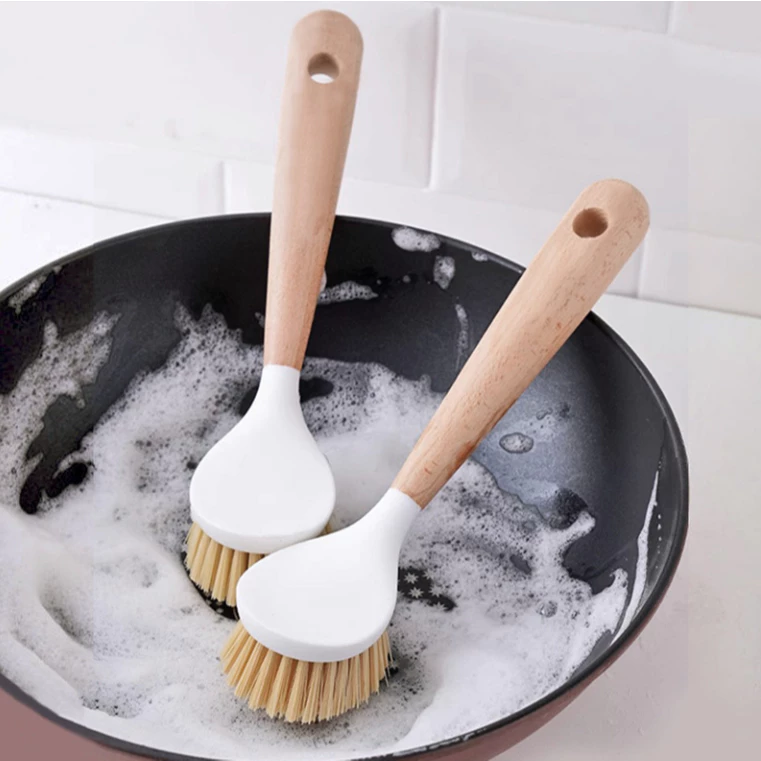 Bàn chải cọ rửa xoong nồi cán gỗ đa năng vệ sinh nhà bếp, cọ rửa nồi rửa bát đĩa
