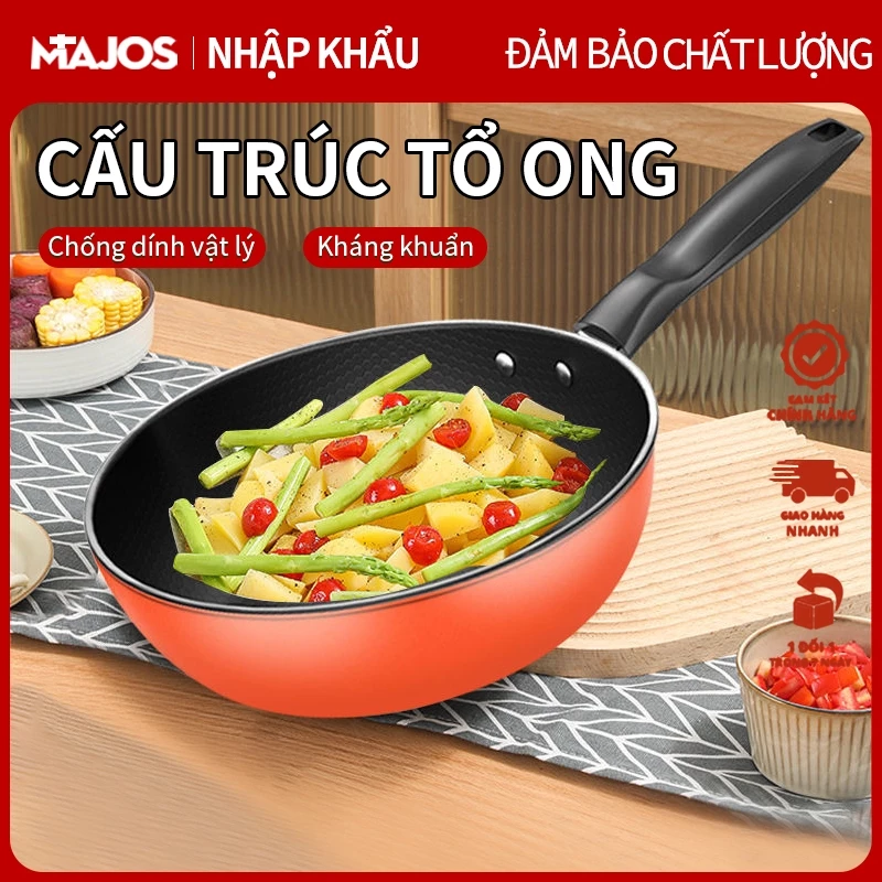 Chảo sâu lòng đáy tổ ong chống dính xước cao cấp Chảo chống dính siêu bền đá sâu có nắp kính size 26/28cm