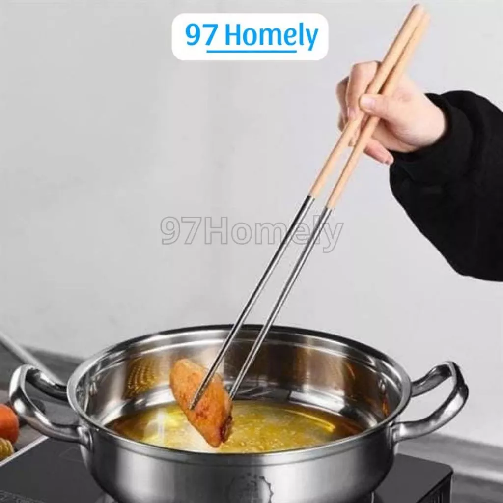 Đũa Dài Nấu Ăn Inox 304 Chống Gỉ Đũa Cả Nấu Ăn Dài 40cm Cán Gỗ Thông 97HOMELY DT241000301