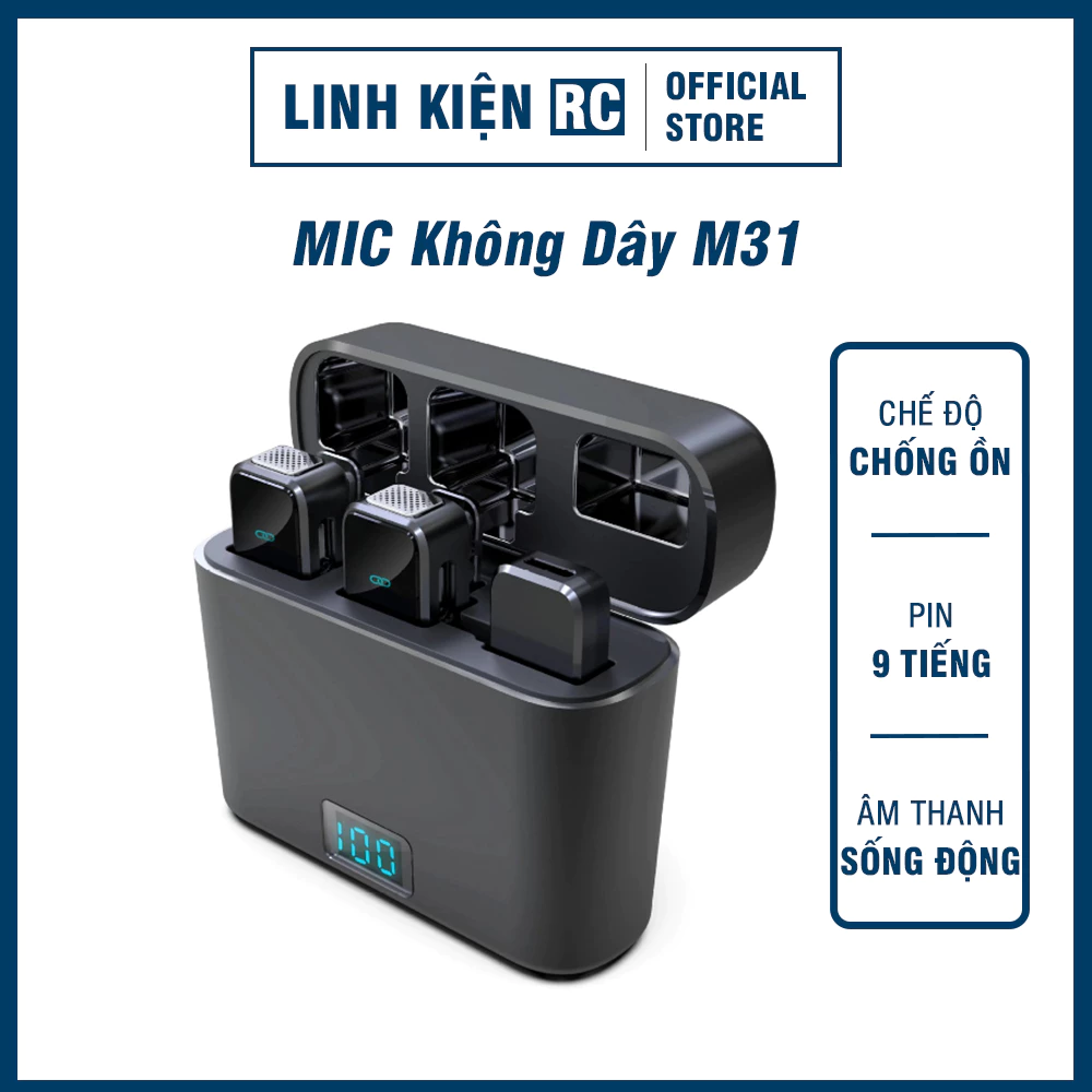 Mic Thu Âm Không Dây Cho Điện Thoại M31, Bật Tắt Lọc Ồn - Micro Ghi Âm Cài Áo, Quay Video, Làm