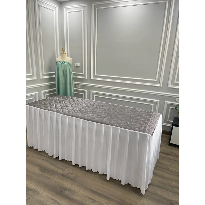 Drap Ga Giường spa phối mặt lụa chần bông phối xếp ly thun trắng