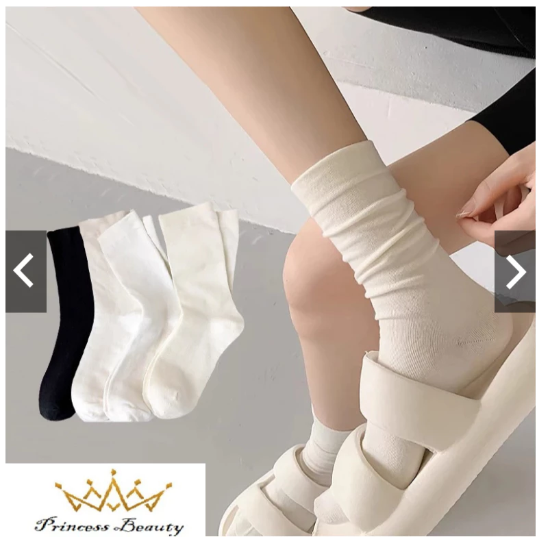 Combo 5 đôi Tất Trắng Cổ Cao Thiết Kế Mới Hàn Quốc Thời Trang Thu Đông Cho Nữ Princess Beauty