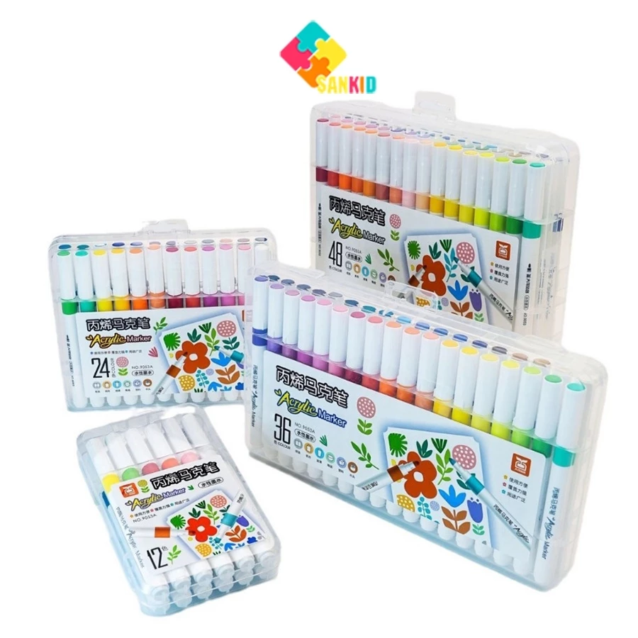 Bút Màu Acrylic Marker 12/24/36/48/60 Cao Cấp Màu Sắc Tươi Sáng - Bút Lông Màu Vẽ Lên Mọi Bề Mặt 89001