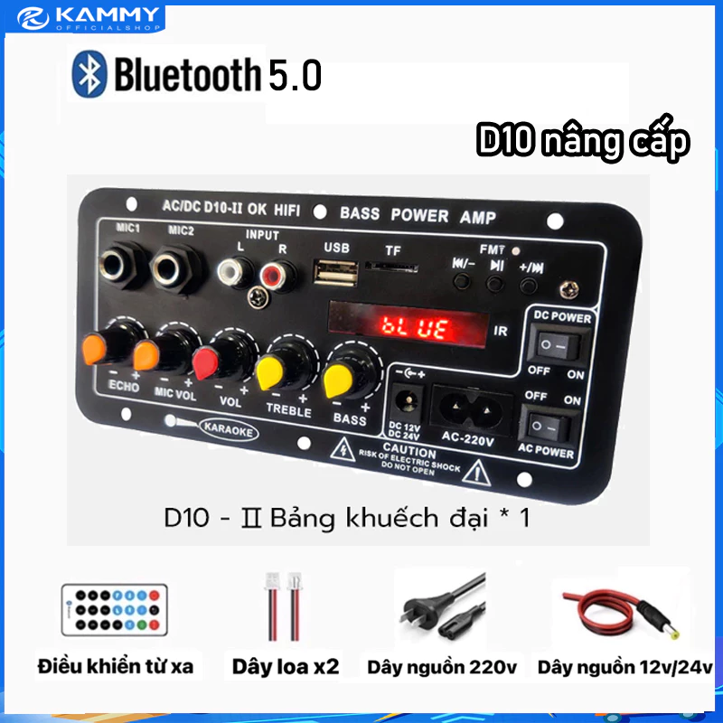 【🔥HCM/24H】Mạch loa D10 Bluetooth 5.0 hát Karaoke công suất lớn 120w, 12V/24V/220V lắp loa kéo