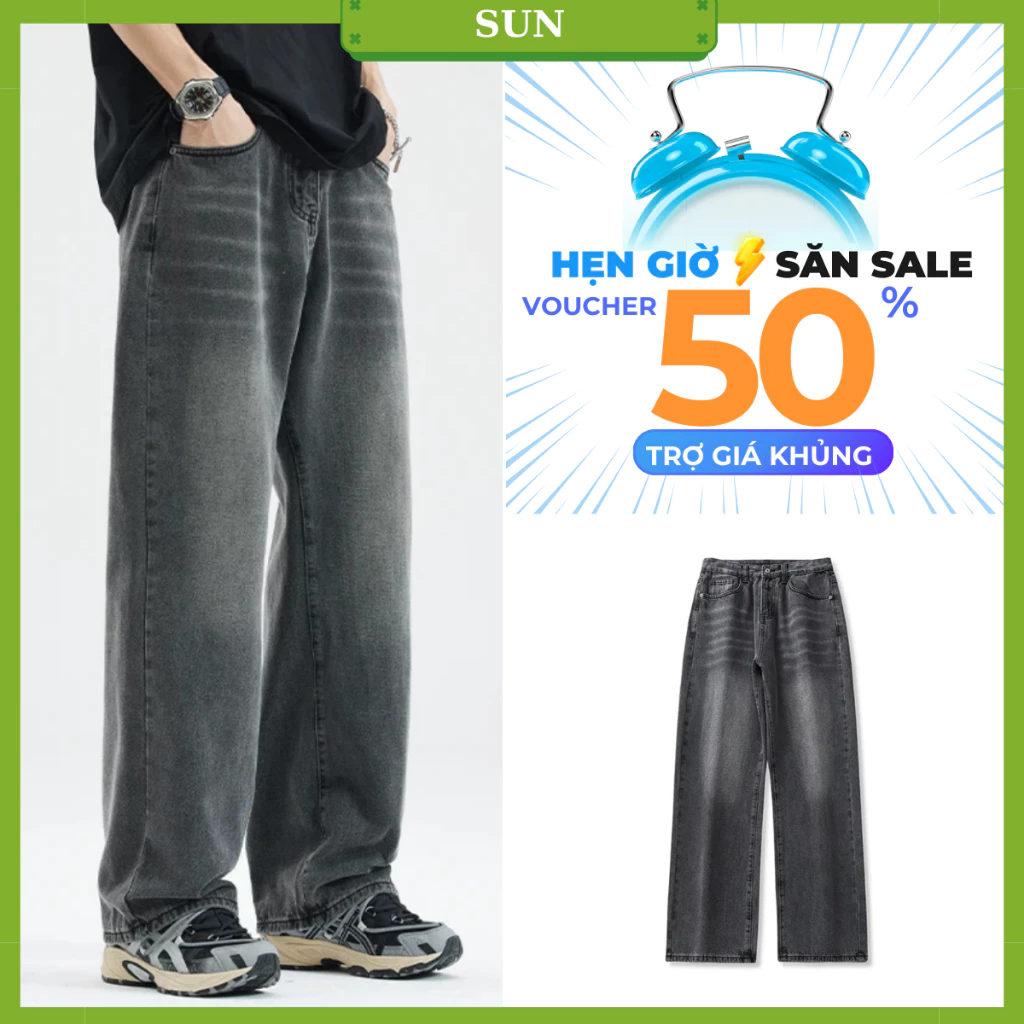 Quần jean ống rộng nam nữ unisex SUN T9 Màu khói màu sắc đa dạng, cạp thường hách dáng phong cách hàn quốc