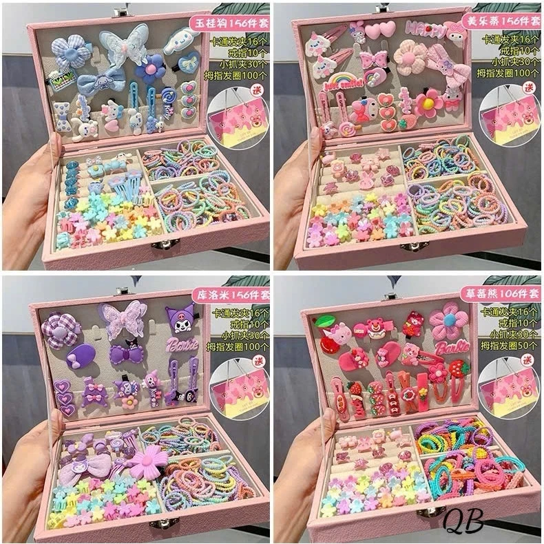 Hộp phụ kiện kẹp tóc Pinkibox dây buộc tóc - trang sức công chúa dễ thương xinh xắn làm quà tặng sinh nhật cho bé gái