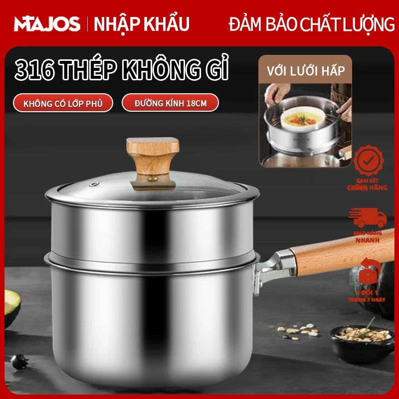 Nồi/Quánh nấu bột cho bé18cm chất liệu inox 316 Đáy từ , sử dụng trên mọi loại bếp