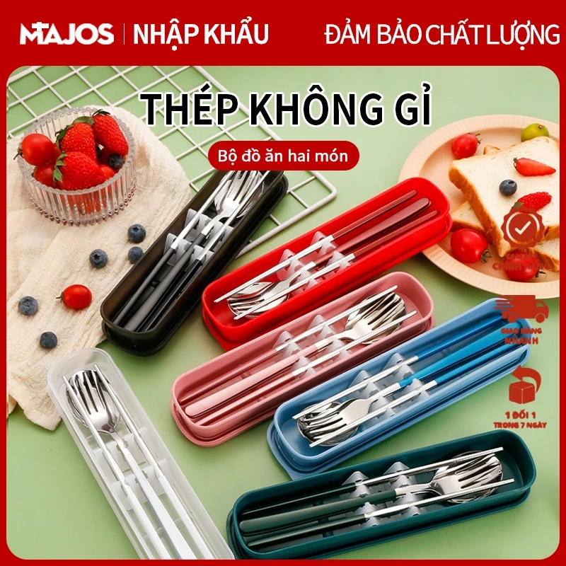Bộ dụng cụ ăn uống bằng thép không gỉ 304 Bộ Đũa, thìa,có hộp đựng chất lượng cao Nĩa Dùng Cá Nhân