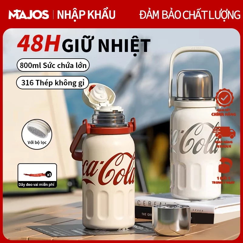Bình giữ nhiệtCoffe Cup Dung Tích 800ml cốc giữ nhiệt inox không gỉ 316 2 lớp cao cấp có kèm dây đeo tiện lợi