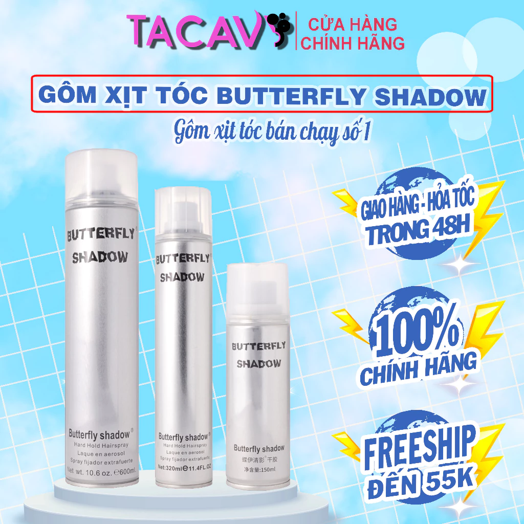 Gôm xịt tóc Butterfly Shadow 150ml 320ml 600ml Chính hãng, Gôm bạc giữ nếp tạo kiểu nam nữ