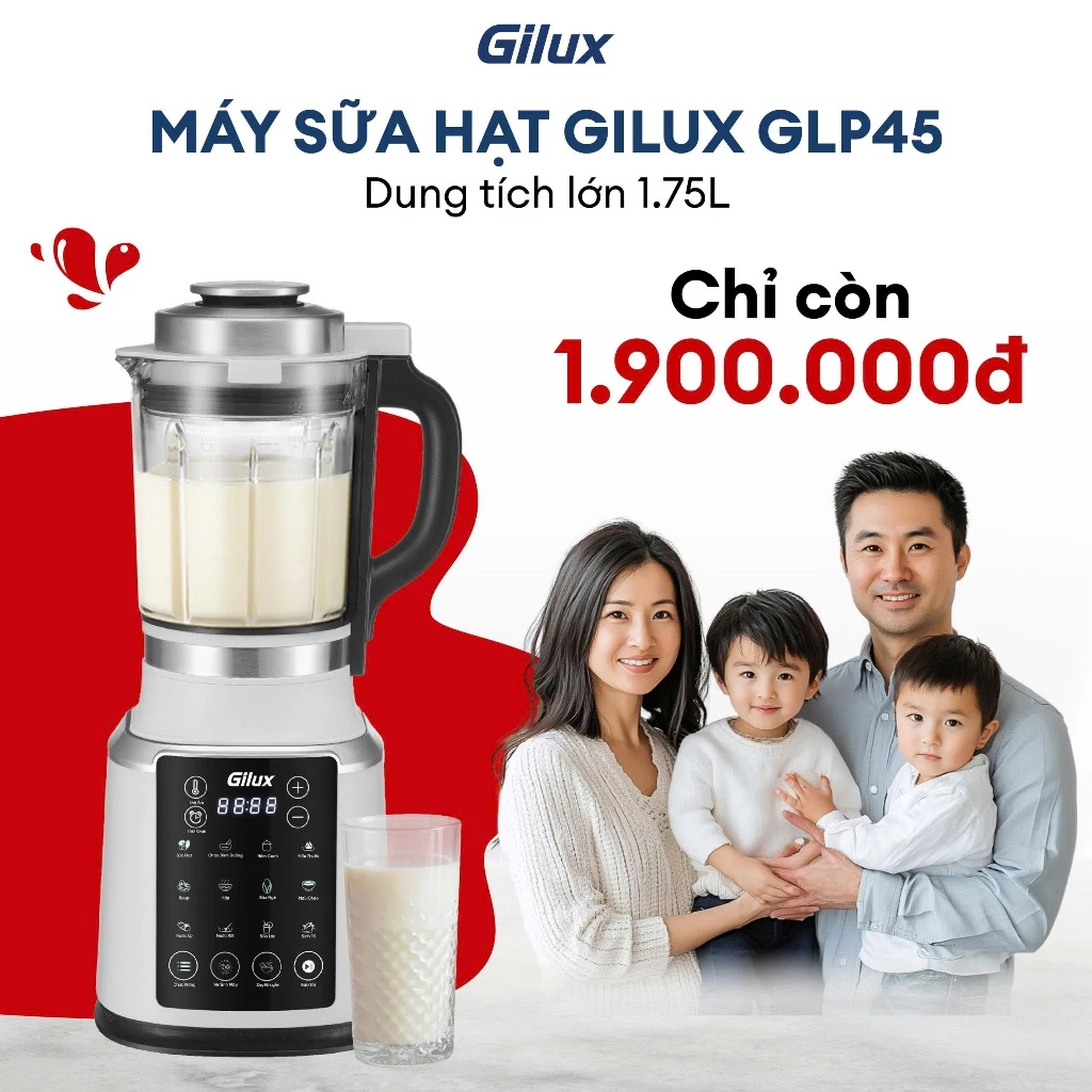 Máy làm sữa hạt Gilux cao cấp + TẶNG Sách công thức – Máy 15 chức năng tiện lợi