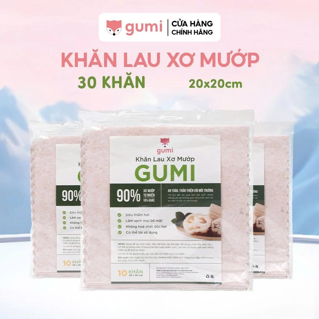 [TÚI 10 KHĂN]  Khăn Lau Xơ Mướp Đa Năng GUMI. Thấm hút tốt, tách dầu, làm sạch bếp, tất cả bề mặt.