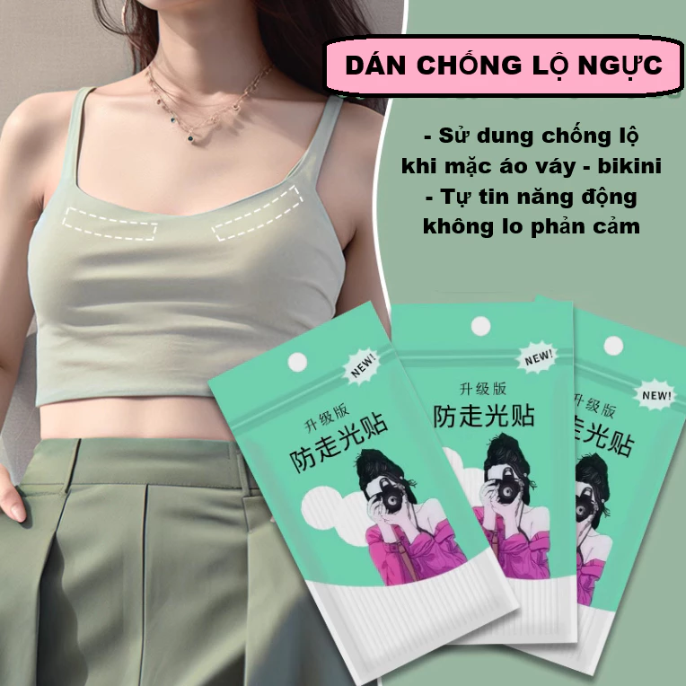 Bịch 36 Miếng dán chống lộ ngực miếng dán chống rò rỉ ở ngực và cổ, miếng dán hai mặt dán dây đeo vai