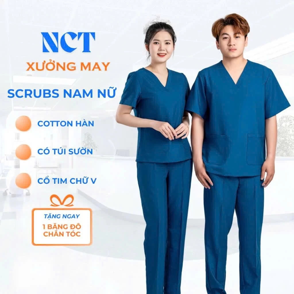 Bộ scrubs bác sĩ, Bộ scrubs nam nữ cao cấp Cotton Nhật, quần áo phòng mổ, phẫu thuật chất lượng - NCT