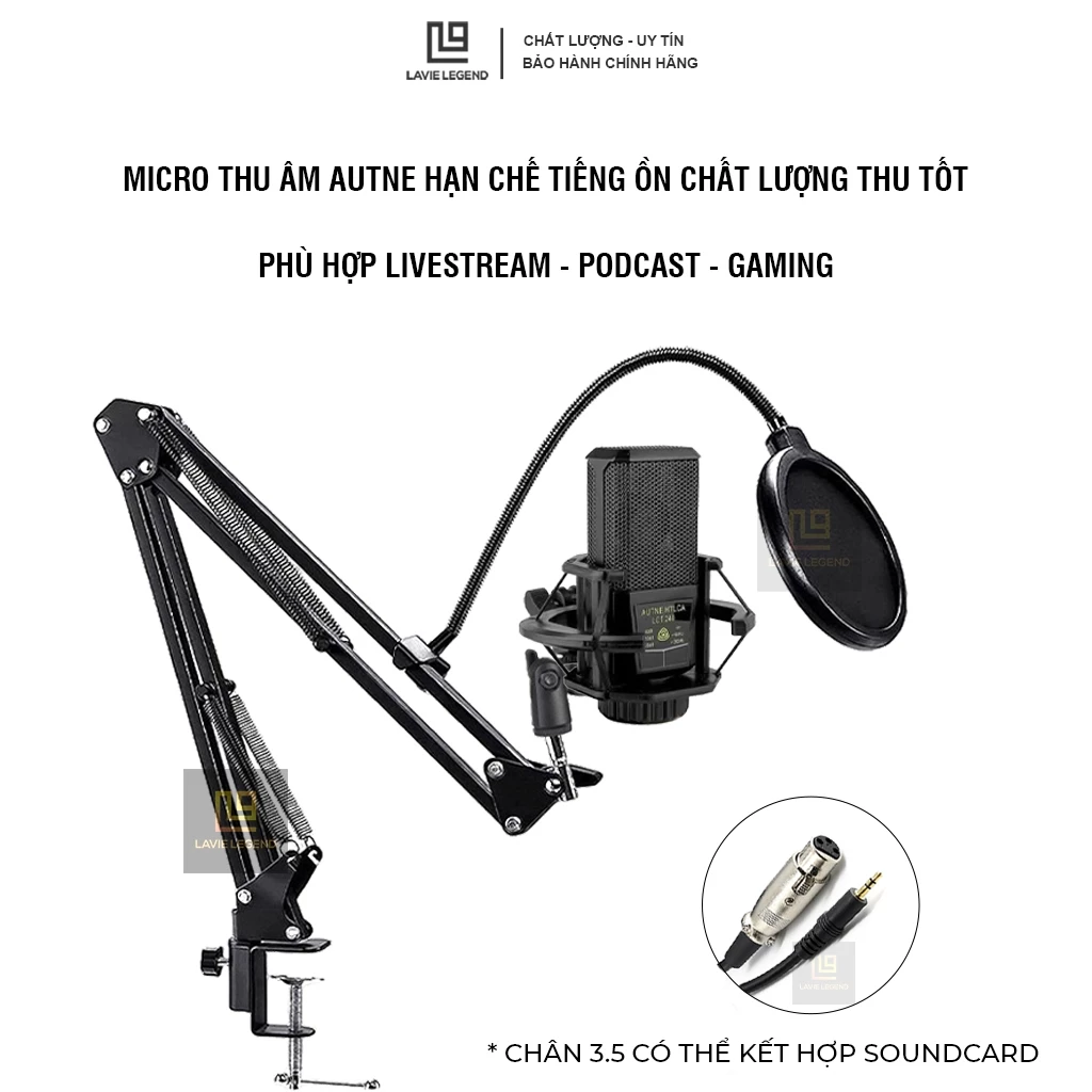 Micro Thu Âm AUTNE 240 Mic Livestream Có Chân Cắm Soundcard Micro Đơn Hướng Loại Tốt Hạn Chế Ti