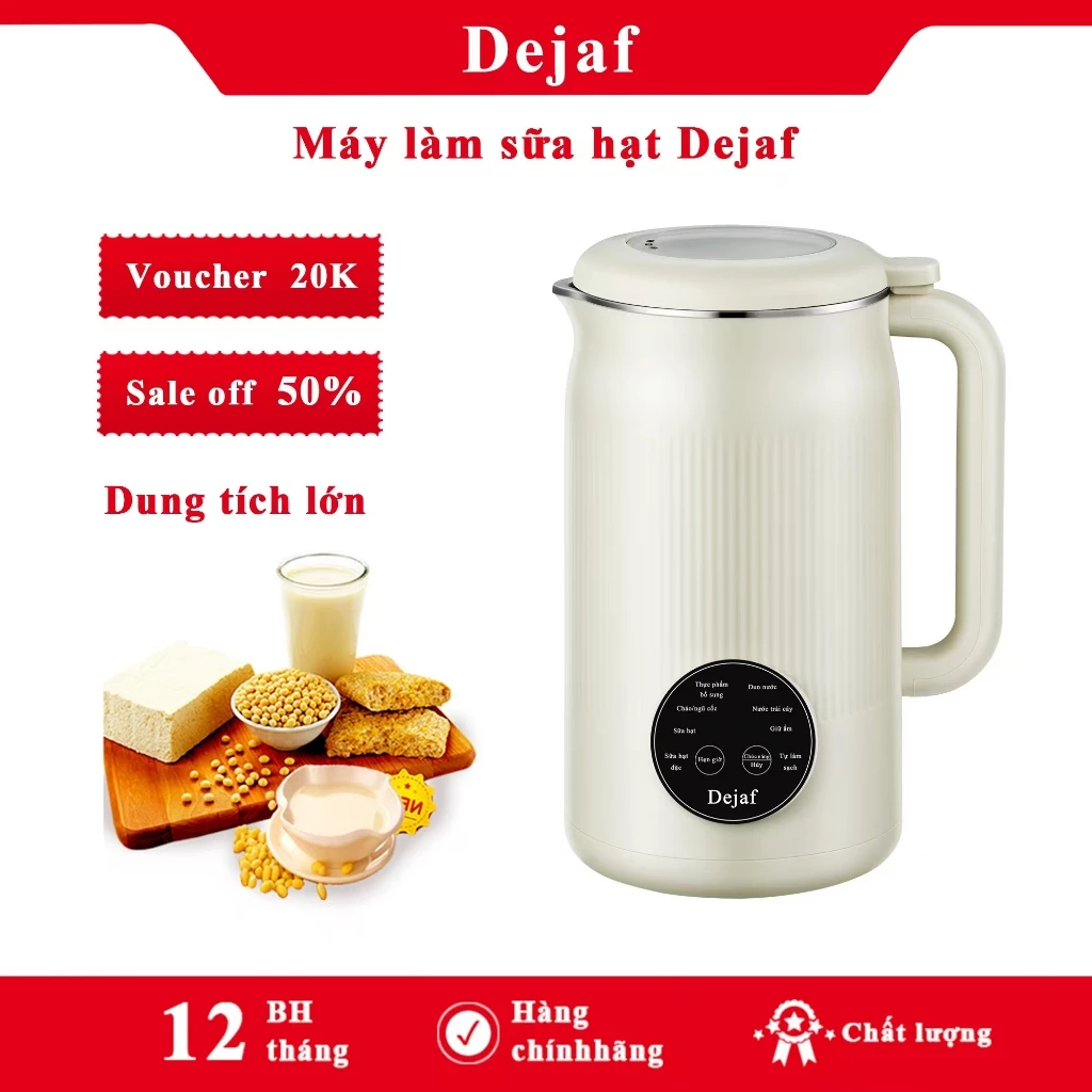 Máy Làm Sữa Hạt Dejaf Full Tiếng Việt Xay Và Nấu Chín Trực Tiếp Giảm Tiếng Ồn 1200ml BHCH 12 Tháng