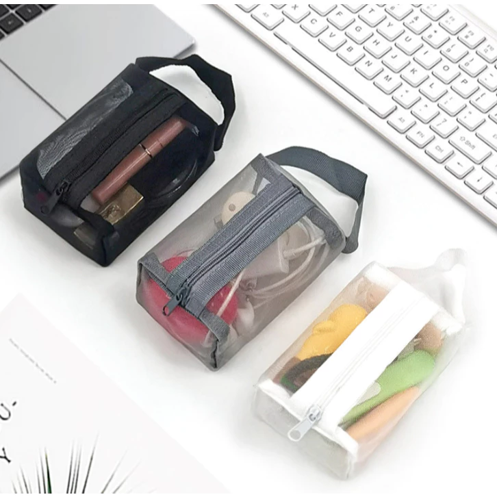 Túi lưới trong suốt đựng mỹ phẩm mini có khóa kéo nhỏ, đựng tiền xu, son môi, chìa khóa, túi đựng thẻ