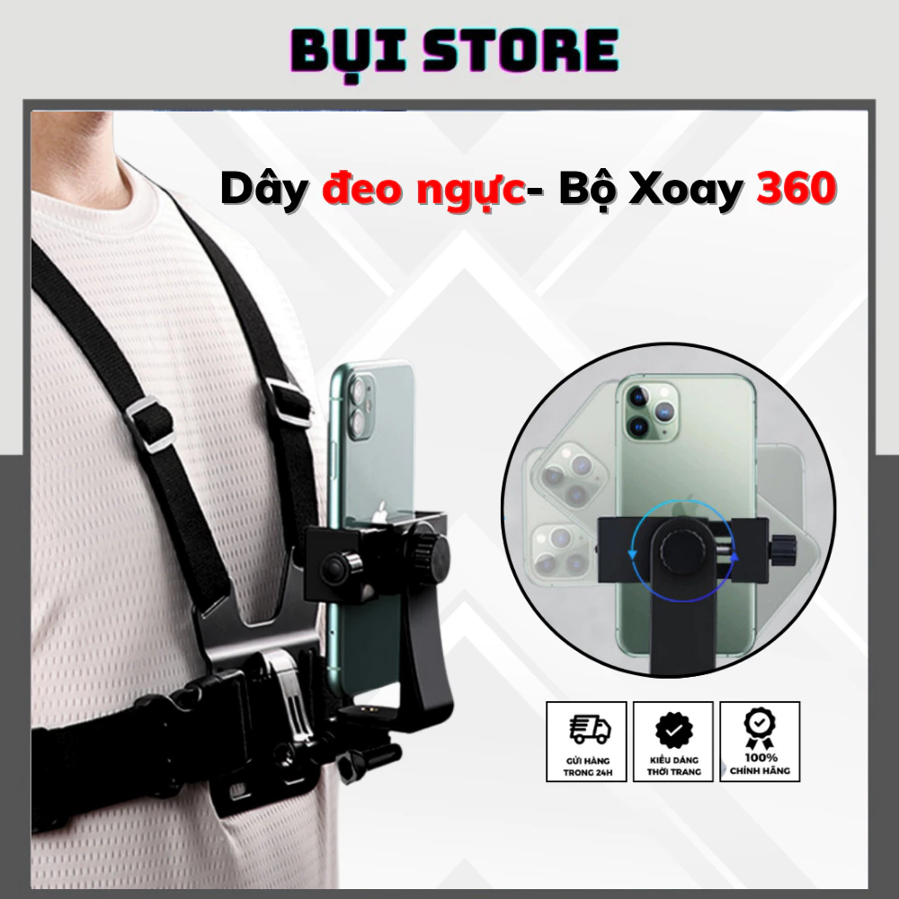Dây đeo ngực gắn điện thoại Camera hành trình - Bộ Xoay 360