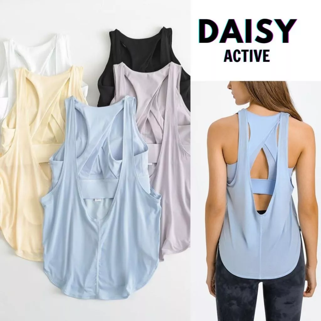 DAISY ACTIVE Áo Tanktop nữ tập Gym,Yoga co giãn 2 lớp - Lưng đan chéo thoáng khí,tôn dáng chuẩn
