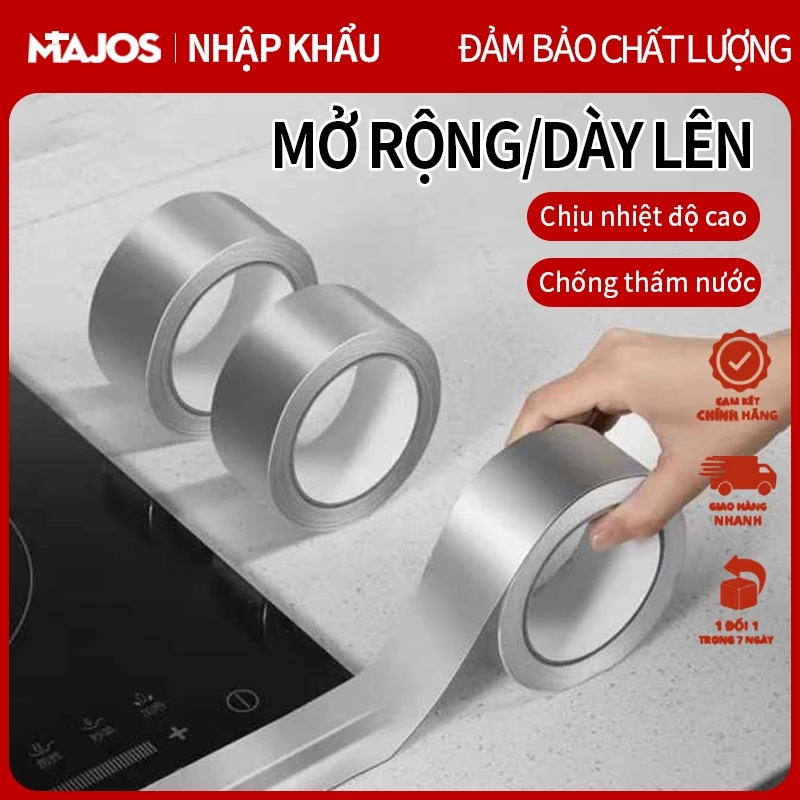 5M Cuộn Băng Keo Nhôm Chịu Nhiệt Bạc Dán Viền Bếp Chống Thấm Nước Chống Dầu Tiện Dụng Nhiều Size