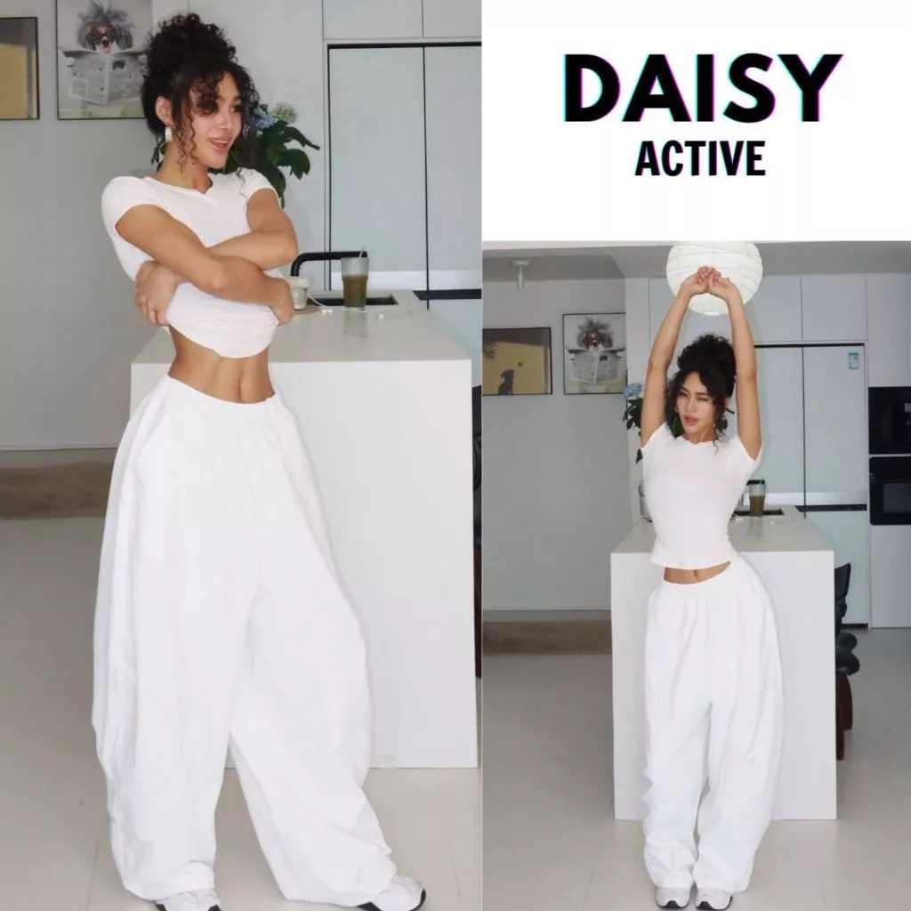 DAISY ACTIVE Quần ống rộng cạp chun thể thao phong cách Âu Mỹ chất vải Nylon thoáng mát thấm hút mồ hôi