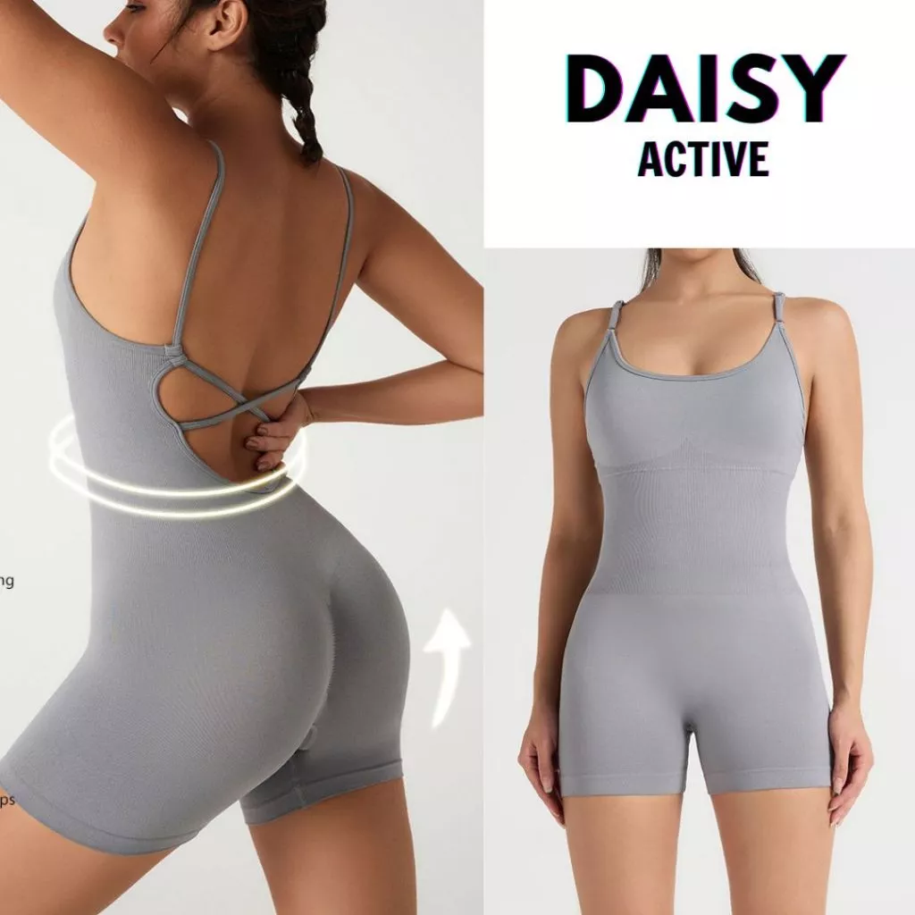 DAISY ACTIVE Bộ đồ liền thân thể thao chéo lưng vải Nylon co giãn 4 chiều, thấm hút mồ hôi tôn body cực chuẩn