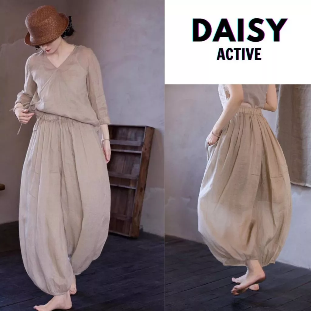 DAISY ACTIVE Quần jogger trắng cạp cao dáng rộng tôn eo,chất vải mềm mịn,co giãn tốt,thấm hút mồ hôi