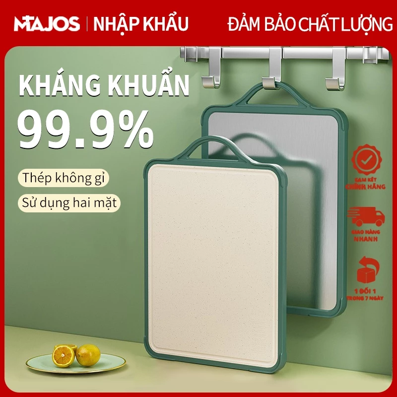 Thớt inox 304 Kháng Khuẩn 2 Mặt Mặt Sau Nhựa PP kháng khuẩn Có Tay Cầm Chống ẩm mốc, khe chống tràn