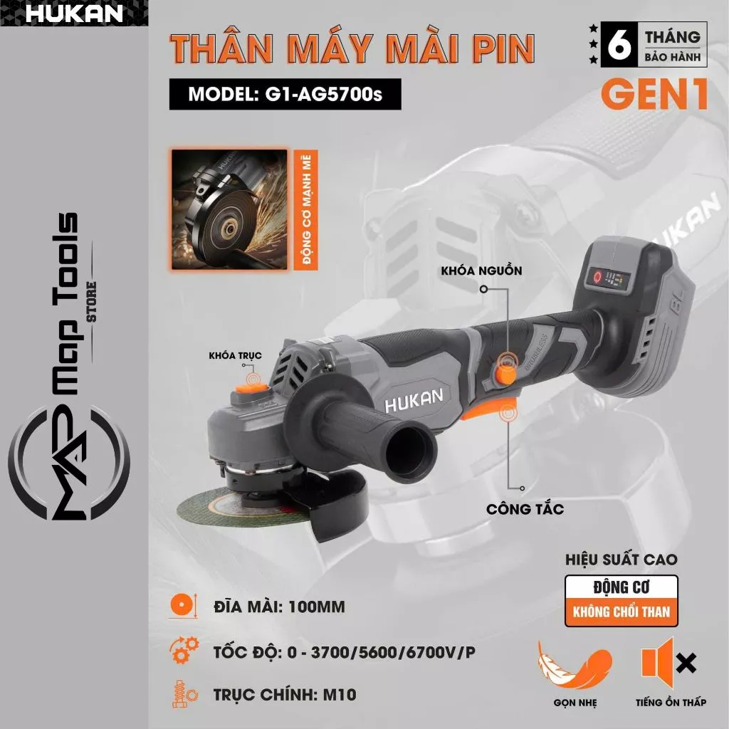 Máy mài pin HUKAN G1-AG5700s, Chỉnh Tốc 3 Cấp Tốc Độ, Động Cơ Không Chổi Than