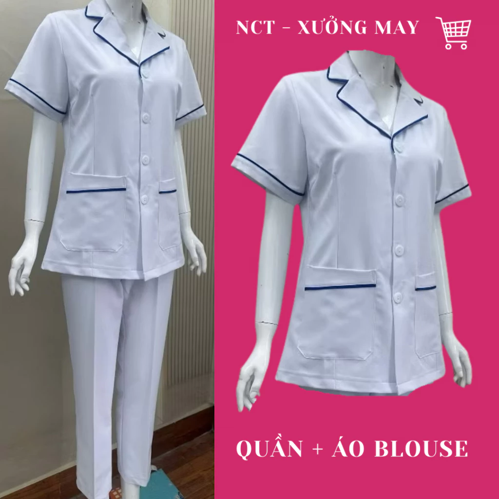 Áo +quần Blouse trắng dáng ngắn nam, nữ cho bệnh viện, phòng khám, bác sĩ, dược sĩ, spa cotton lạnh