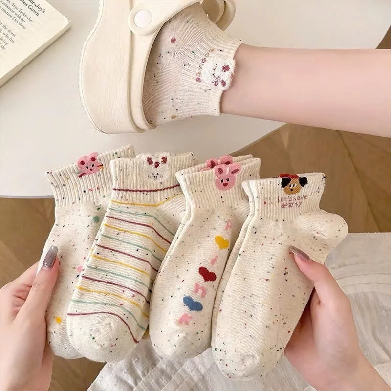 Set 10 Đôi Tất/ Vớ Nữ Màu Muối Tiêu Cổ Thấp Hoạ Tiết Cún Thỏ Chấm Bi Dễ Thương