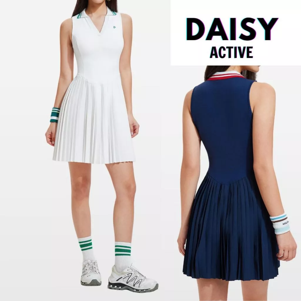 DAISY ACTIVE Đầm Tennis nữ Polo cổ bẻ không tay,dáng xòe Plis cao cấp, chất liệu vải co giãn thấm hút mồ hôi tốt