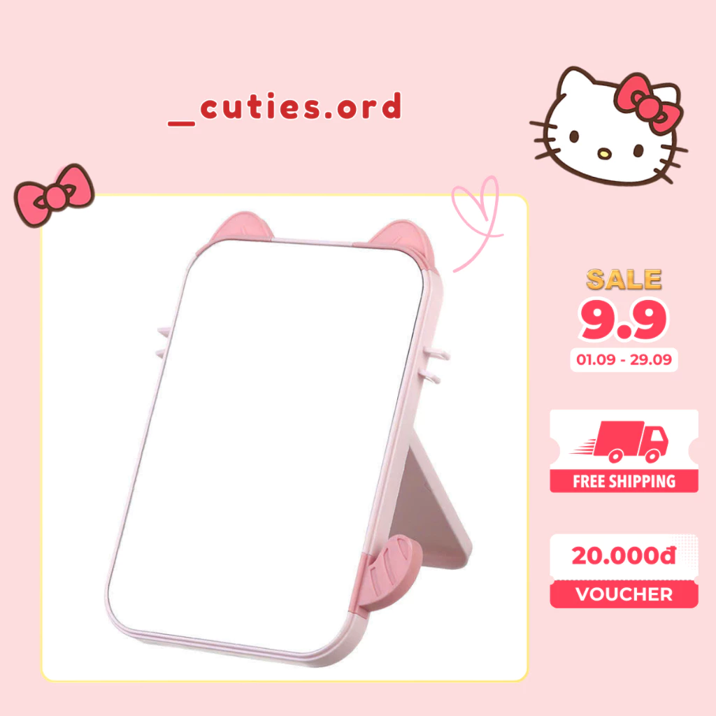 [ORDER] Gương Để Bàn Hello Kitty Tai Mèo – Gương Gấp Trang Điểm Cute - Ảnh Thật